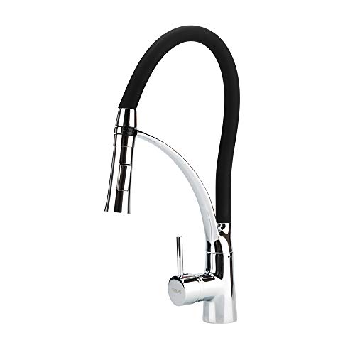 Preisvergleich Produktbild TANBURO Küchenarmatur Wasserhahn Spiralfederarmatur mit Doppelfunktions-Sprüher Einhebel Spültischarmatur mit 360° Drehbar Brause Einhandhebelmischer für Küche Schwarz Silikon Chrom