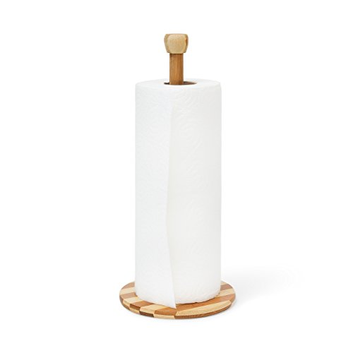 Relaxdays Küchenrollenhalter Bambus 33 cm Halter für Küchenrolle und Papierrolle Ständer mit Durchmesser 15 cm als Haushaltsrollenhalter oder kleiner Toilettenpapierständer für Ersatzrollen, natur