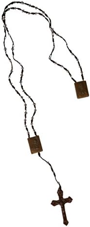 Scapular Rosary with Our Lady of Mount Carmel and Sacred Heart Jesus, Brown with translucent beads