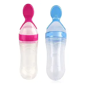 Manan Shopee Baby Food Spoon Feeder with 2 Spoons 4M+ 90ml (Color May Vary) (Multicolor)