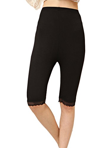 Liang Rou Maternity Elastane Adjust Waistband Short Leggings Lace Trim Color Black