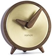 NOMON - Atomo Table Gold. Luxury Designer Mantel Clock. Walnut Wood. Polished Brass. Small, elegant, chic table clock. Night table, bedroom, living room, kitchen, office, desk. Designer Timepiece. Non Ticking. German Mechanism. - WALNUT, POLISHED BRASS.