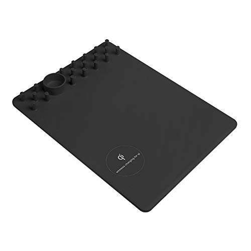 Preisvergleich Produktbild obiqngwi für elektronische Wettkampfsportarten, Creative Qi Wireless-Ladegerät Mauspad Anti-Rutsch-Matte Telefonständer Desk Organizer - Schwarz