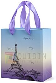 Pack of 10 Colorful Souvenir Easter, Christmas, Birthday Festive Party Gift Bags with Satin Handle (Small, Paris Blue)