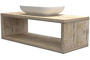 VE.CA.S.R.L. Mensola lavabo con vano portaoggetti, anche su misura, in 9 colori design 100% made in italy, incluse staffe a scomparsa, per bagno e lavabi d'appoggio (Quercia sherwood, 120x50 cm - h 38 cm)