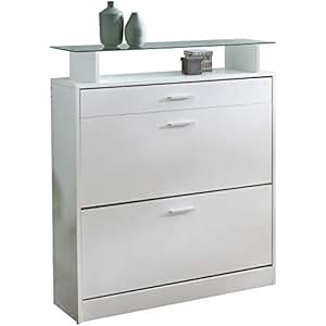 FineBuy Schuhkipper ARNE Weiß 88,5x105x26 cm Schuhschrank Holz