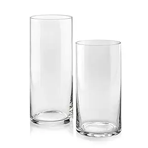 Aakriti Cylinder Glass Flower Vase/Flower Pot for Table Decor Flower Vases for Living Room Set of 2