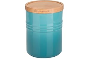 LE CREUSET Stoneware Storage Jar with Wooden Lid, 10cm, 540ml, Caribbean, 91044401490099, Teal
