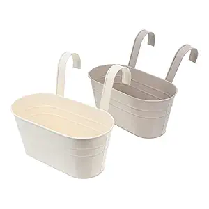 Generic 2Pcs Hanging Metal Planter Iron Flower Pot Balcony Flower Bucket Planter Flower Holder for Railing Fence Home Decoration