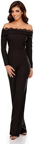Miss Grey Womens Off Shoulder Long Pants Wide Leg Elegant Jumpsuit Romper Black Large