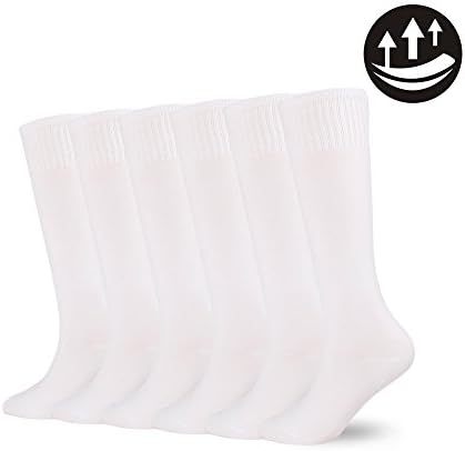 Unisex Youth Teenage Football Athletic Socks Soccer Sports Knee High,2-10 Pairs (Solid White-6 Pairs)