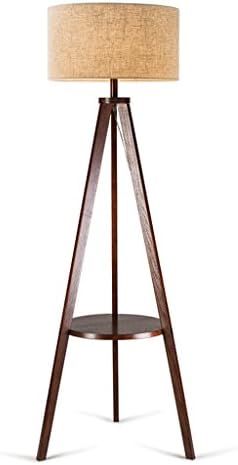Lovely Light Nodric Floor Lamp Solid Wood, With Table Floor Lamp for Bedroom Living Room, Fabric Lampshade Warm Atmosphere,H155CM × W52CM (Color : Linen)