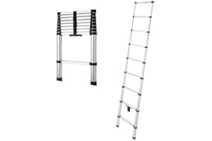 HER PRO QUALITY PRO TOOLS Escalera Telescópica Extensible de Aluminio de 9 peldaños. Altura Maxima 2,60 Metros (2,60 Metros)