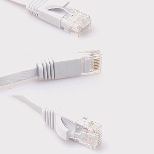 8.0m (meter) Cat.6 flaches Ethernet Gigabit Lan Netzwerkkabel (nach oben / unten kompatibel) / Breitbandkabel | Patchkabel / Flachkabel | 2 RJ-46 Stecker | Stecker mit Biegeschutzmantel | Farbe: Weiß - 5