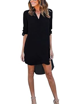 Yidarton Damen Tunika Chiffon Blusen Sommer Oberteile Kleider Casual V-Ausschnitt Dünne Langarm Loose Shirt Longshirt