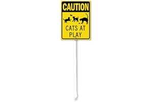 Geroclonup Cartello per gatti con scritta "Caution Cats At Play", con paletto, 20 x 30 cm, cartello decorativo per esterni, in alluminio, antiruggine, robusto, per uso esterno, facile da installare