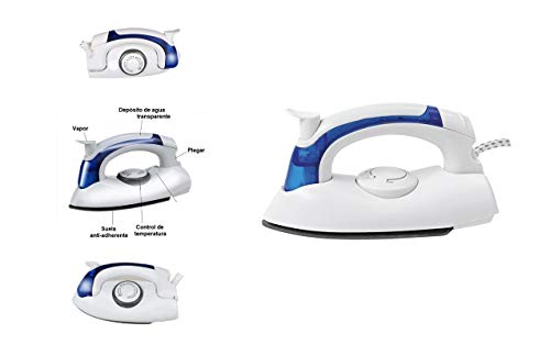 KENEX Plancha a Vapor, de Viaje. 700W. Suela Antiadherente. Plegable. Incluye bolsita de Nylon para facilitar su Transporte.