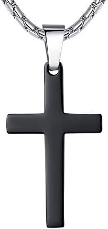 Aoiy Stainless Steel Small Cross Religious Pendant Necklace, Unisex, Black Color, 53cm Chain, ddp009he