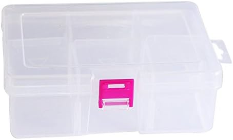 1Pcs 6 Grids Jewelry Dividers Earring Necklace Storage Box Organizer Adjustable High Quality Clear Plastic Bead Case Storage Container (Red Button)