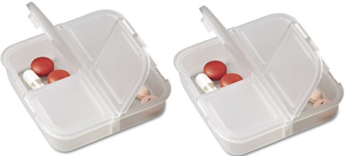 Pillendose Pillenbox 4 Fächer 2er Set, Weiß-Transparent