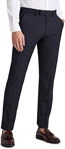 Moss London Men's Slim Fit Navy Micro Check Formal Trousers 30S Blue
