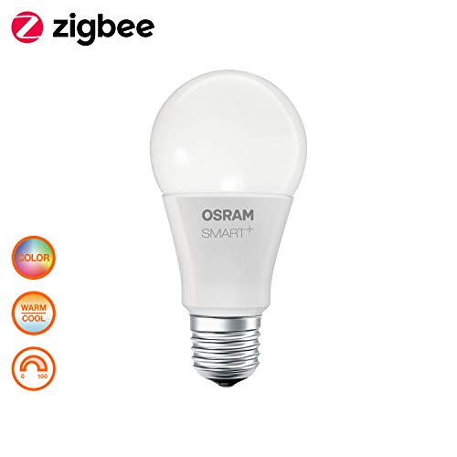 OSRAM Smart+ LED, ZigBee Lampe mit E27 Sockel, warmweiß bis tageslicht, Farbwechsel RGB, dimmbar, Direkt kompatibel mit Echo Plus und Echo Show (2. Gen.), Kompatibel mit Philips Hue Bridge