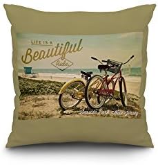 Seaside Park, New Jersey - Life is a Beautiful Ride - Bicycles and Beach Scene - Photograph (20x20 Spun Polyester Pillow Case, White Border)