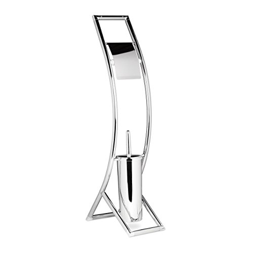 Relaxdays WC Garnitur CURVY HBT: 81 x 17 x 30 cm Toilettenbürstenhalter aus Metall in Edelstahl-Optik mit Toilettenpapierhalter und Klobürste als Klopapierhalter freistehend WC Bürstengarnitur, silber - 3