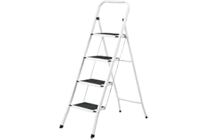 MERCATOOLS | Taburete Escalera Metálica Plegable | 4 Peldaños | Altura Máx. 95,2 cm | Peso Máx. 150 Kg | EN 14183