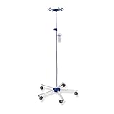 1x Ratiomed Height Adjustable Deluxe Drip Stand, Chrome, 4 Hooks, 5 Wheels