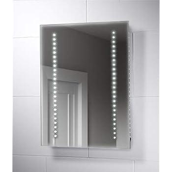 Pebble Grey LED Illuminated Battery Operated Mirror for Bathroom Tannon ...
