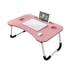 WISHGO Smart Multipurpose Foldable Laptop Table with Cup Holder, Study Table, Bed Table, Breakfast Table, Foldable and Portable/Ergonomic & Rounded Edges/Non-Slip Legs (Pink Color)