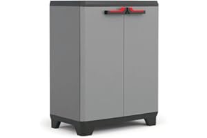 ‎KETER Keter Stilo Kunststoffschrank, niedrig, BxTxH: 68x39x90cm, grau/schwarz/rot, inkl. höhenverstellbarem Einlegeboden (max. Tragkraft 15kg)