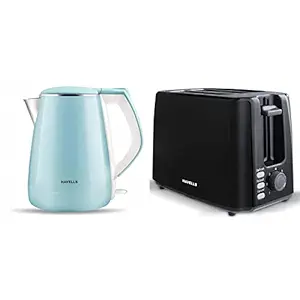 Havells Aqua Plus 1.2 litre Double Wall Kettle / 304 Stainless Steel Inner Body / Cool touch outer body / Wider mouth/ 2 Year warranty (Blue, 1500 Watt) & Crisp Plus 750-Watt Pop-up Toaster (Black)
