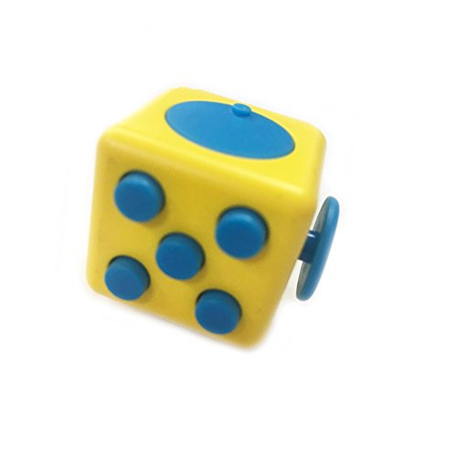 Fidget Toy Cube Stress and Anxiety Relief Toy for Adult and Children (Blue & Yellow)