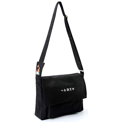Togood Literary Canvas Crossbody Bag Casual Shoulder Bag Hobo Bags Fashion Simple Student Bag for girls (Black)