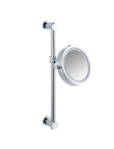 WENKO 20907100 Power-Loc LED Wandspiegel Carpi – Befestigen ohne bohren, Spiegelfläche ø 17.5cm, 500% Vergrößerung, Stahl, 25.5 x 50.5 x 23 cm, Chrom - 4
