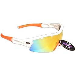 Rayzor professionnel léger UV400 Blanc SPORTS Wrap Tir à l'arc Lunettes de soleil, avec un 1 Piece ventilé Or Iridium miroir anti-éblouissement Lens.
