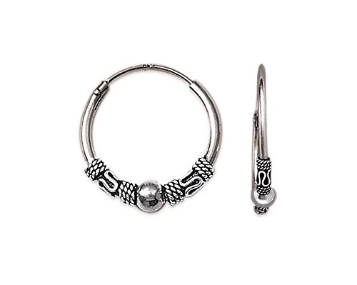 Pendientes de aro de Bali en plata 925/000  diámetro 18 mm