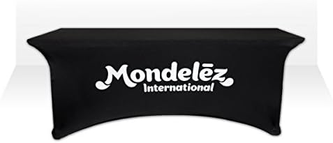 Custom Promotional Black Exhibition Spandex Tablecloth, Printed with your logo (White Logo)