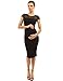 PattyBoutik Mama Crewneck Crochet Lace Inset Ruched Sheath Dress (Black 8/10)