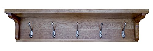 Yabbyou Vintage Solid Oak Coat Rack Wall Mounted with Shelf 75cm Long
