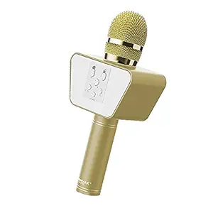 LANDMARK BT55 Handheld Wireless Singing Mic Multi-function Bluetooth Karaoke Microphone with Inbuilt Bluetooth Speaker, Recorder For Smart Phones, Laptop, Tablet - Golden