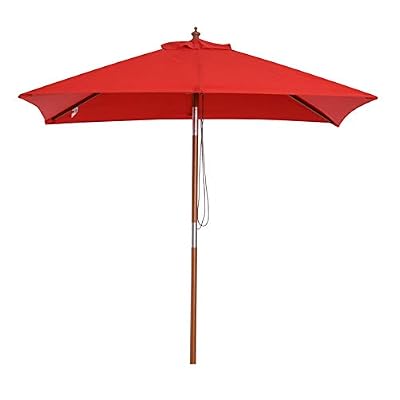 Outsunny Parasol rectangulaire inclinable Bois Polyester Haute densité 2L x 1,5l x 2,3H m Rouge