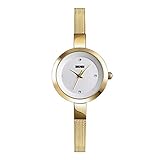 Damenuhren Kleines Zifferblatt Strass Skala Superfein Edelstahl Mesh Band Armbanduhren für Damen Exquisite Minimalist, Gold