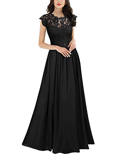 Miusol Robe de Soirée Femmes Élégant Plissée Mousseline Longue Robe de marié Noir 2XL