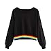 Produktbild Damen Tops,Geili Damen Langarm O Neck Rainbow Striped Patchwork Kurzes Sweatshirt Damen Schwarz Pullover Crop Top Lässige Kapuzenbluse