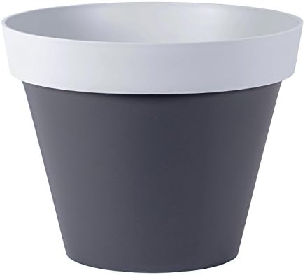 EDA PLASTIQUES Toscane Style Two-Tone Pot 40 cm, Anthracite/Grey, Style/Concrete Grey, 39,8x39,8x31 cm 13684 G. ANT/G Bt SX6