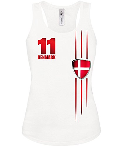 Dänemark Fussball Fanshirt Streifen 3219 Damen Fan Fun Tank Top Funshirt Weiss M