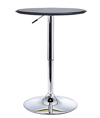 Homcom Table de bar table bistrot chic style contemporain table ronde hauteur réglable 67-93 cm Ø 63 cm métal chromé PVC noir